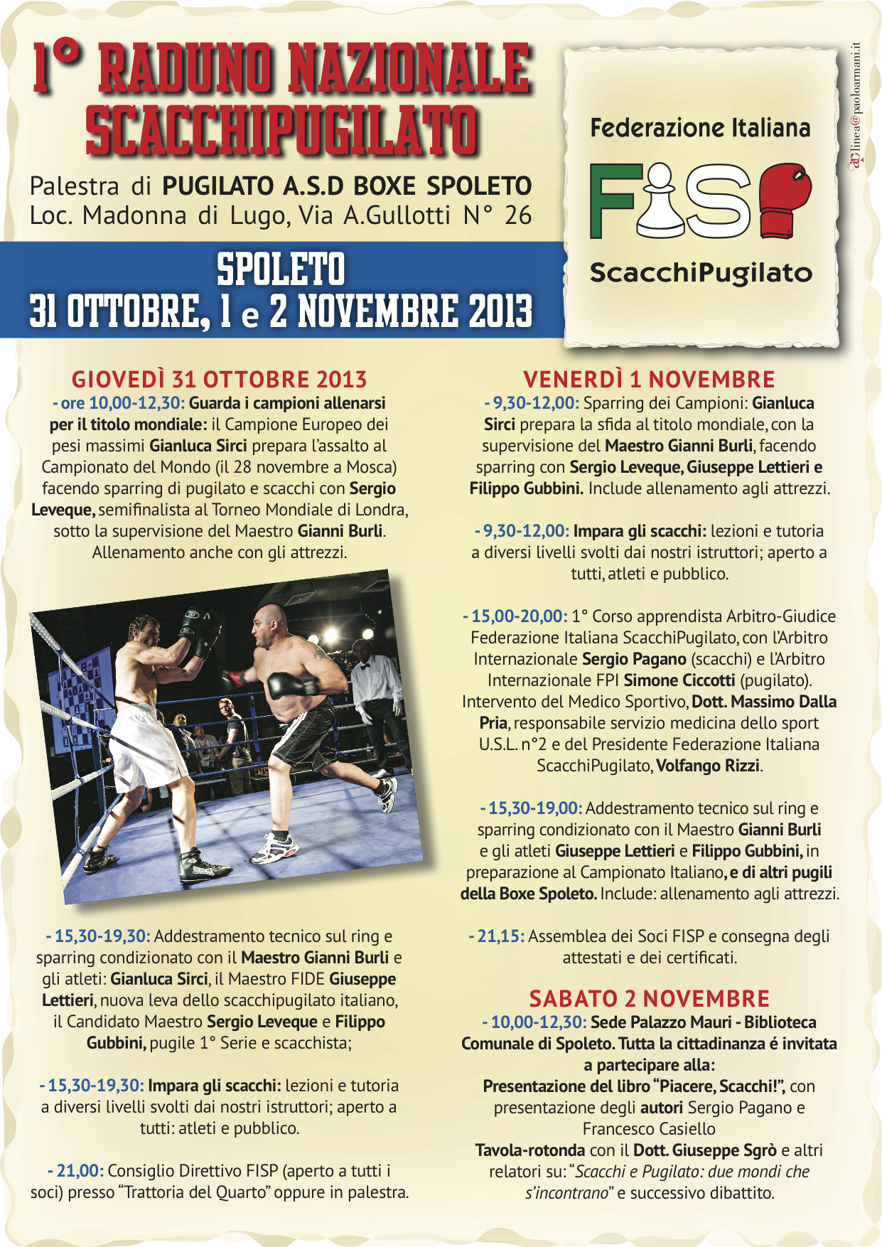 Programma ufficiale del 1º  Raduno FISP a Spoleto dal 31 ottobre al 2 novembre.